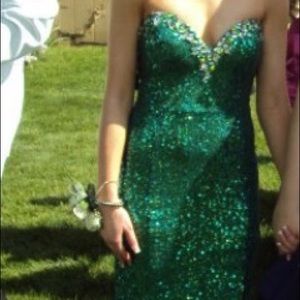 Claudine green sequin prom dress (RN#80254)